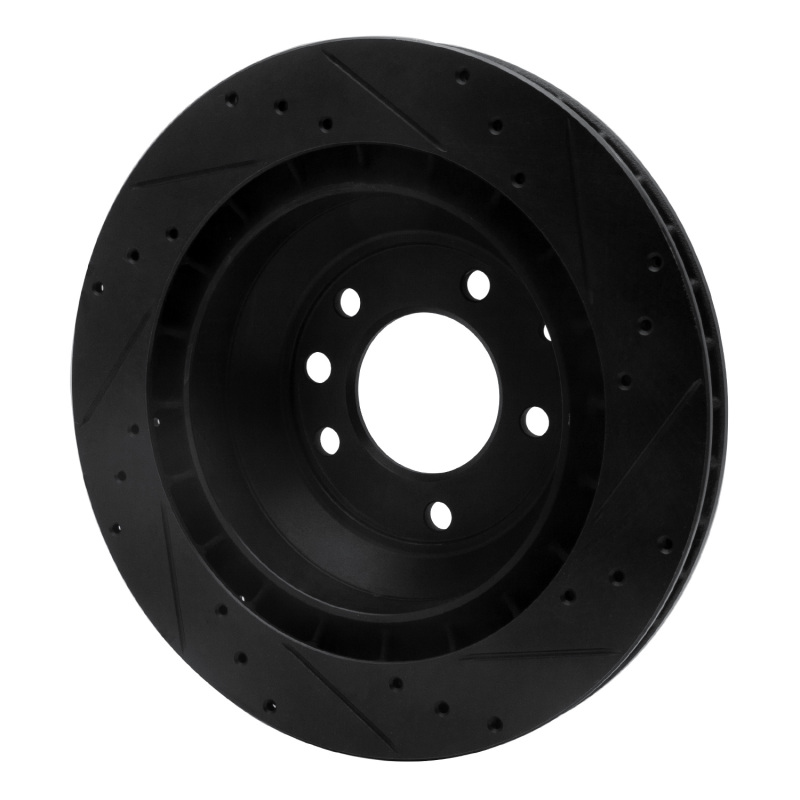 Porsche Cayenne Brake Rotor (1) - Rear Left - R1 Concepts - Drilled & Slotted - Black - `05-`18
